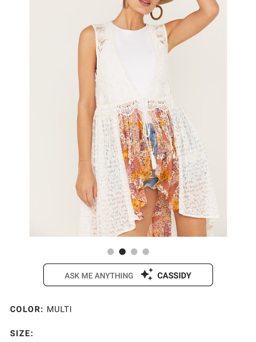 Miss Me Vest- White Crochet Overlay Vest with Multi Floral Lining
